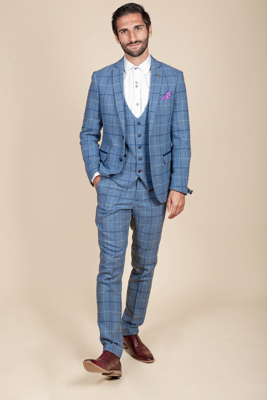 Clinton Blue Tweed Check Three Piece