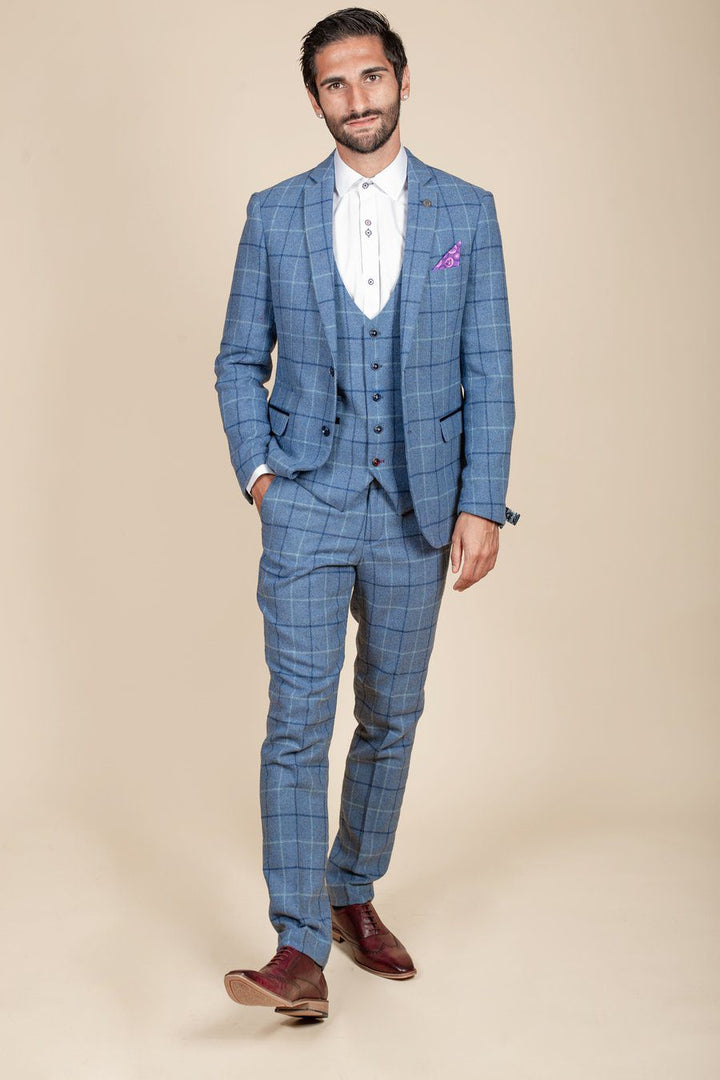 Clinton Blue Tweed Check Three Piece