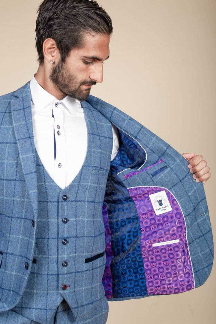 Clinton Blue Tweed Check Three Piece