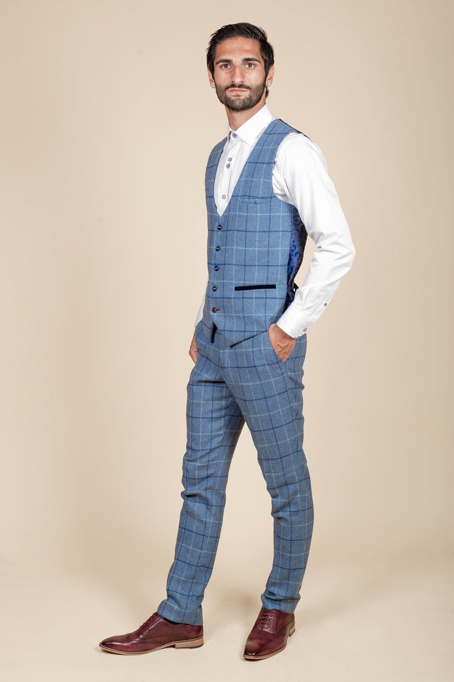 Clinton Blue Tweed Check Three Piece