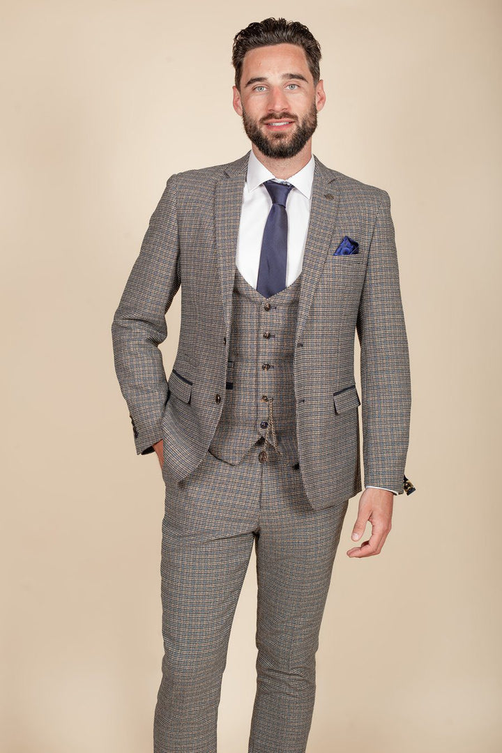 Hardwick Navy Tan Check Three Piece Suit