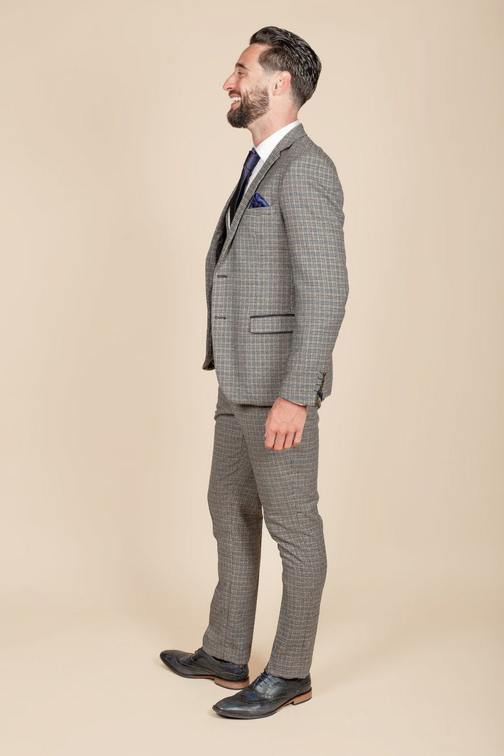 Hardwick Navy Tan Check Three Piece Suit