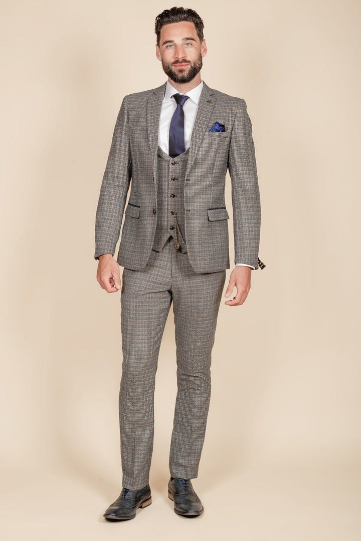 Hardwick Navy Tan Check Three Piece Suit