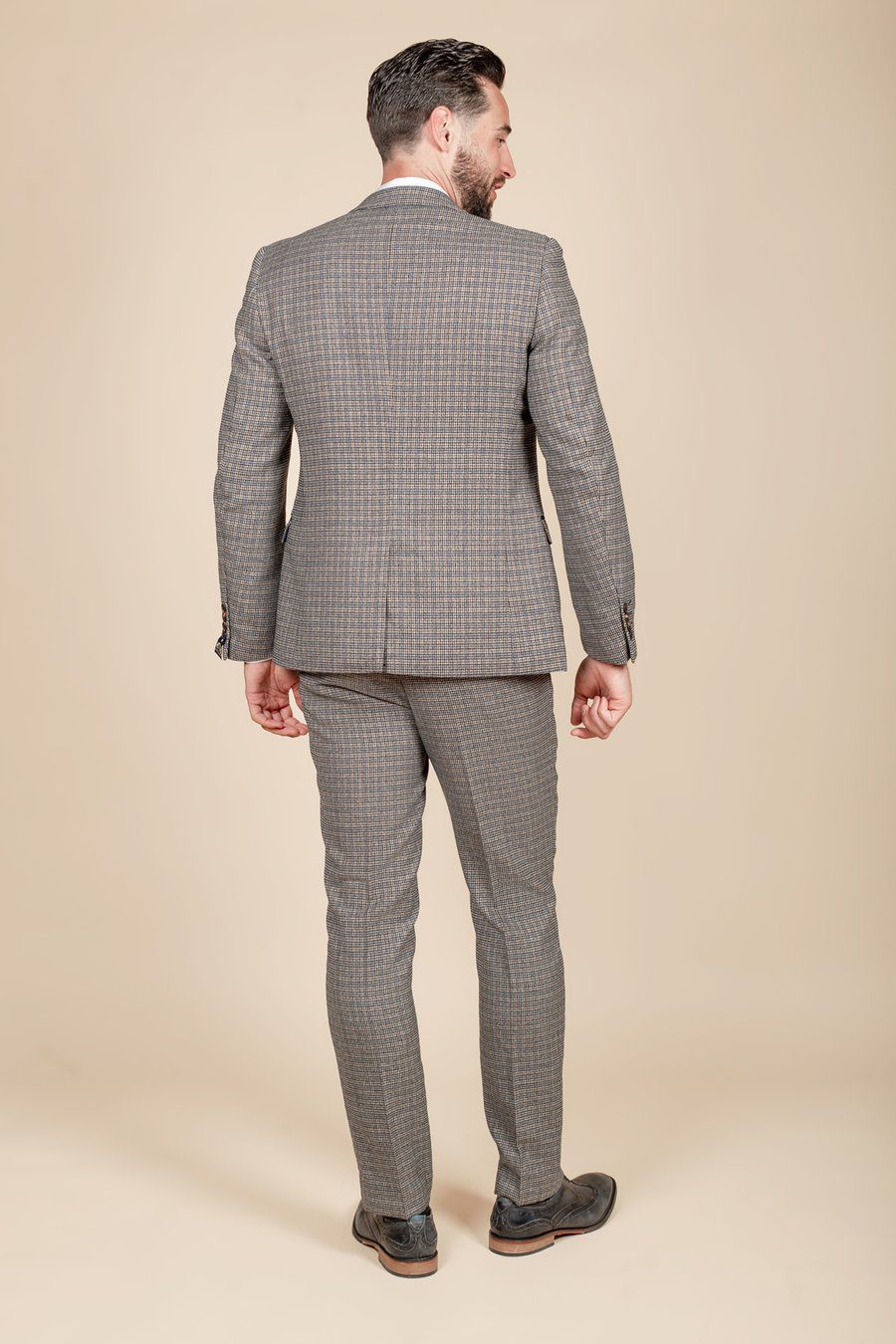 Hardwick Navy Tan Check Three Piece Suit