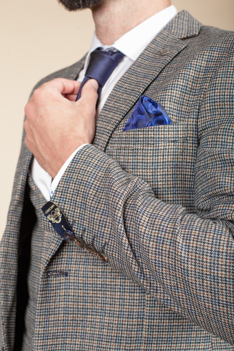 Hardwick Navy Tan Check Three Piece Suit