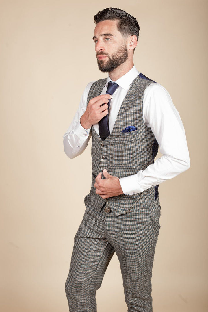 Hardwick Navy Tan Check Three Piece Suit