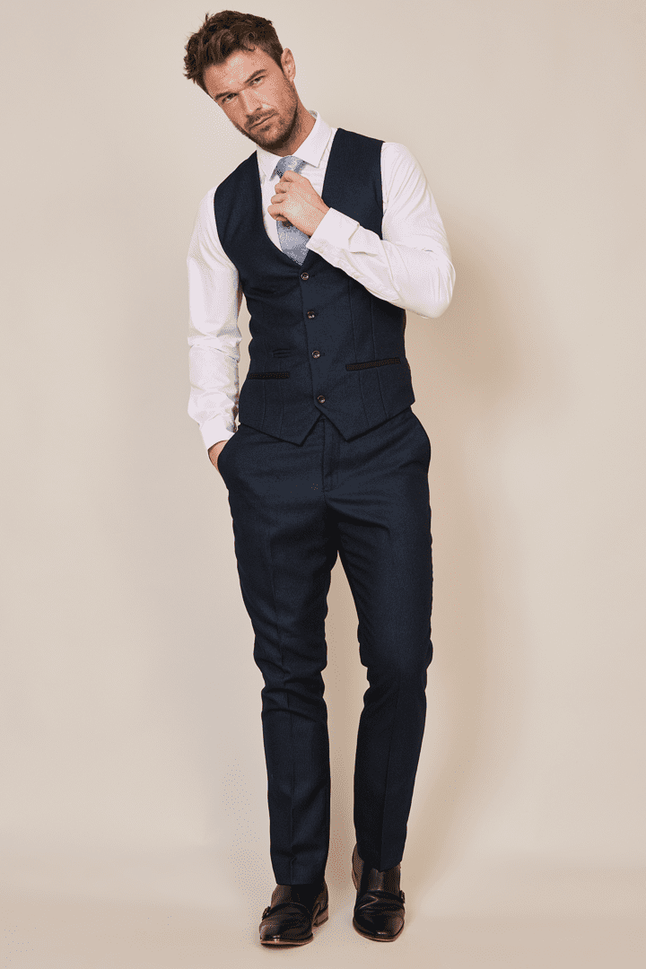 Callum Navy Print Three Piece Suit