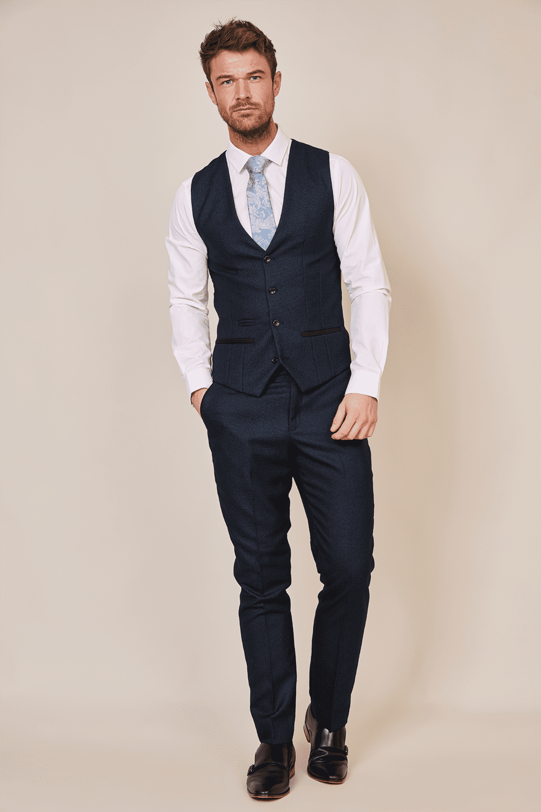 Callum Navy Print Three Piece Suit