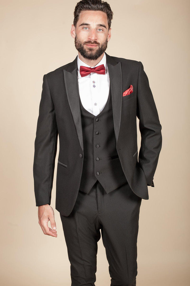 Dalton Black Tux Lapel Diamond Three Piece Suit