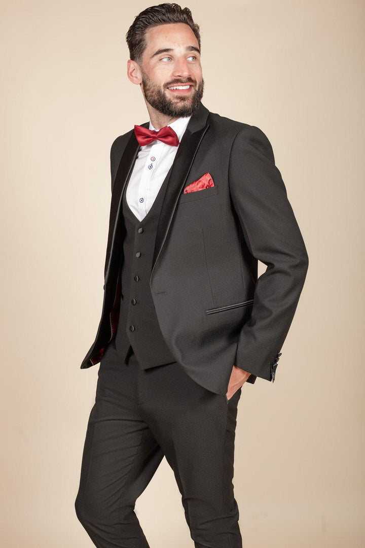Dalton Black Tux Lapel Diamond Three Piece Suit