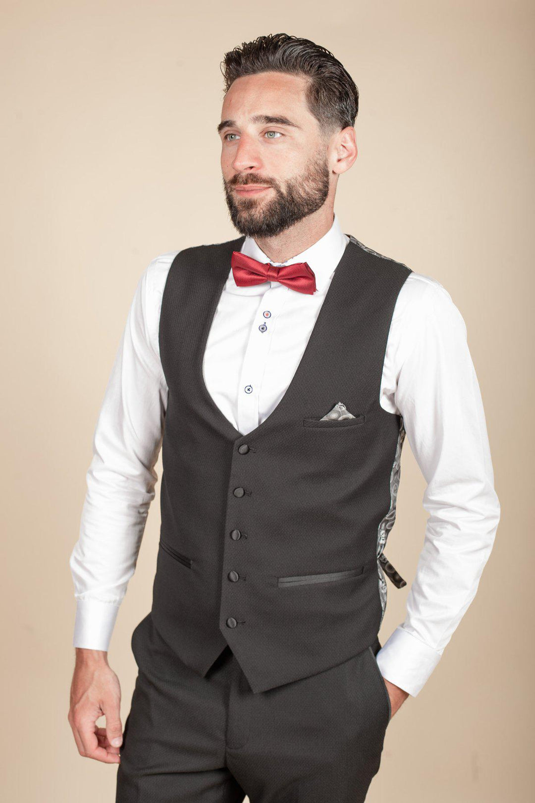 Dalton Black Tux Lapel Diamond Three Piece Suit