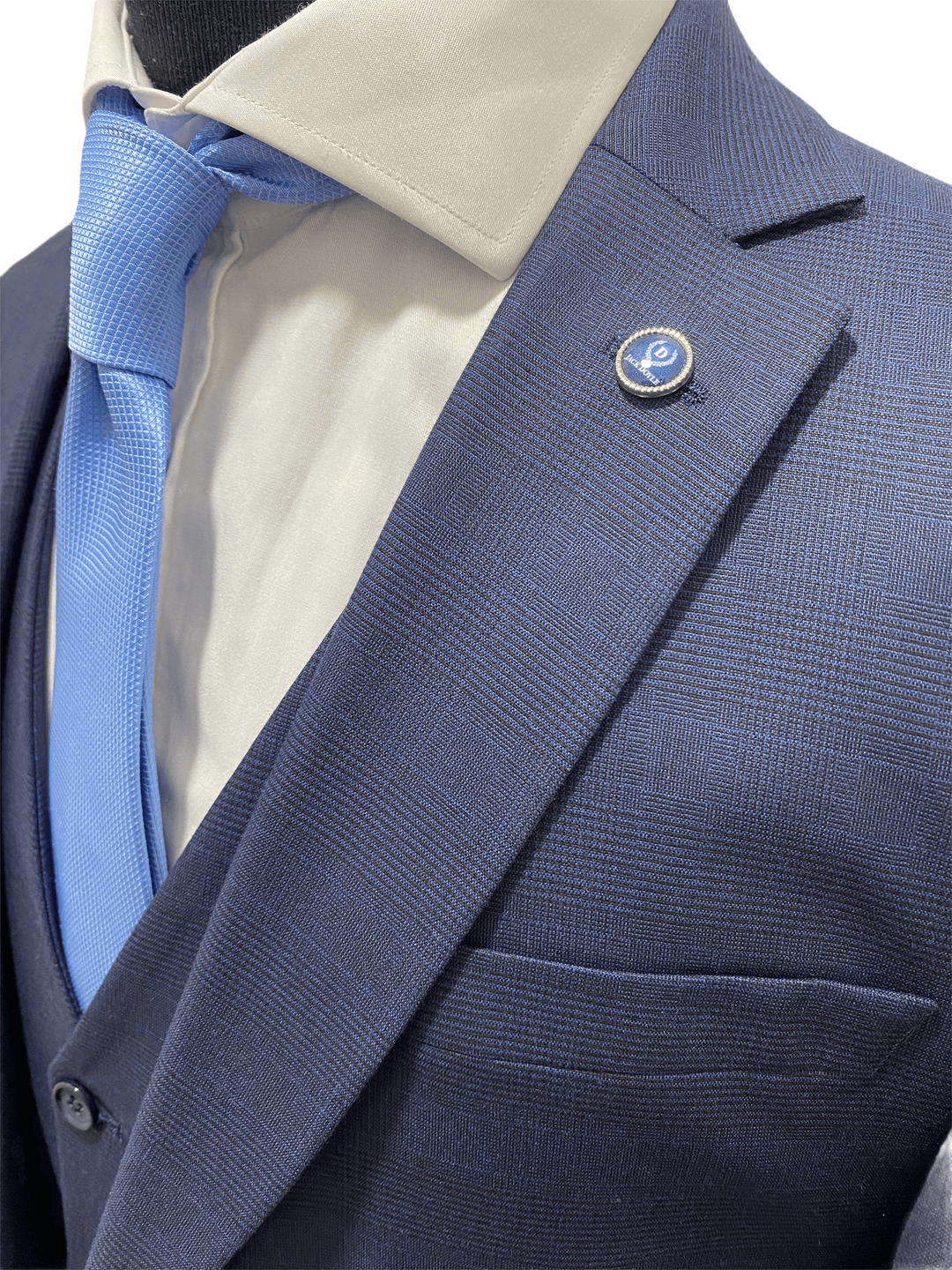 Navy Subtle Check Three Piece Suit