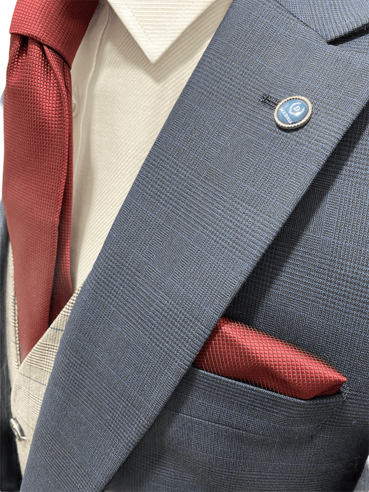 Navy Subtle Check Three Piece Suit With Contrasting Waistcoat