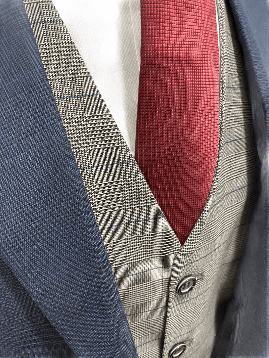 Navy Subtle Check Three Piece Suit With Contrasting Waistcoat