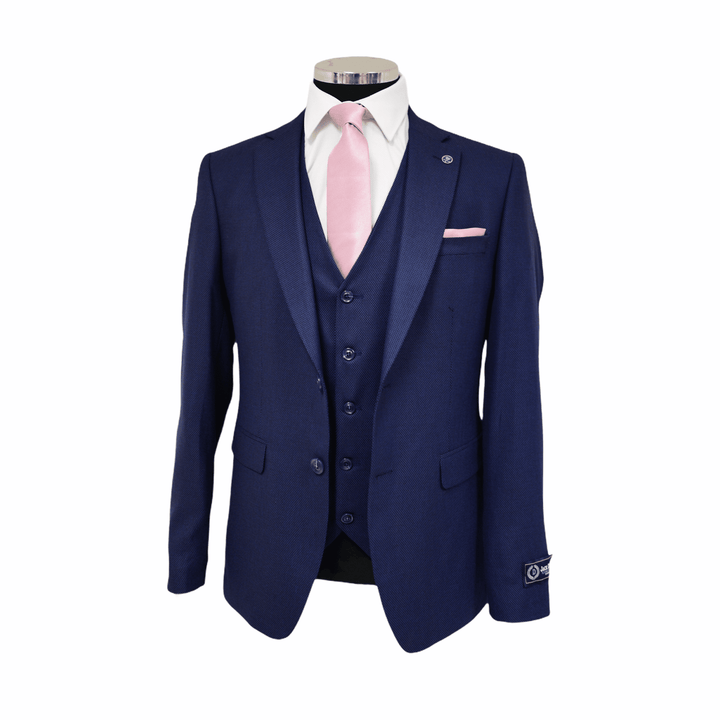 Navy Three Piece Print Suit
