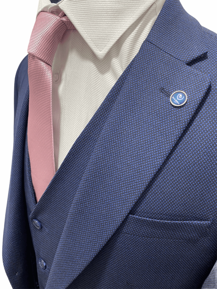 Navy Three Piece Print Suit