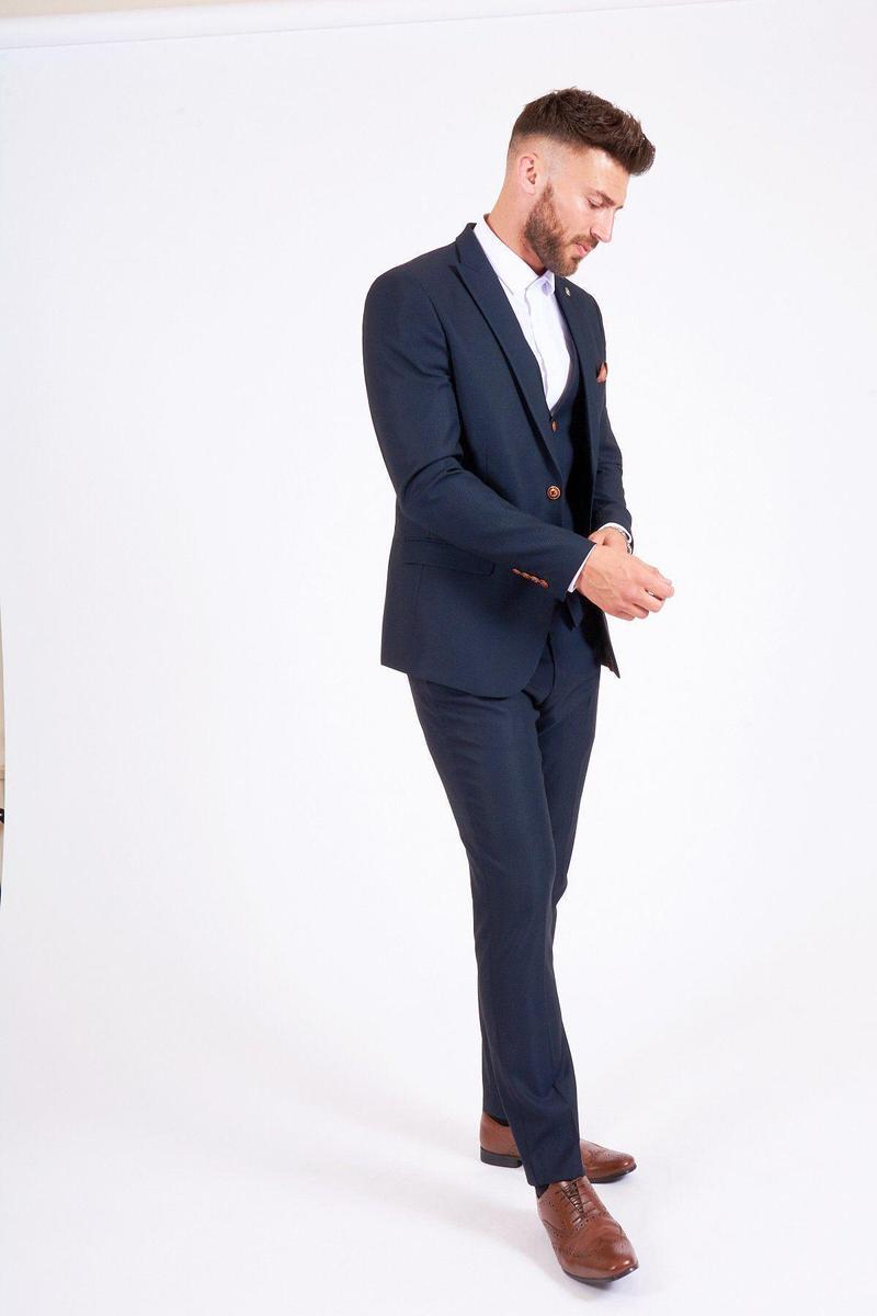Max Navy Three Piece Suit with Contrast Buttons