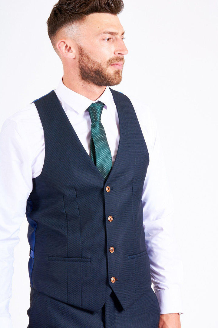 Max Navy Three Piece Suit with Contrast Buttons