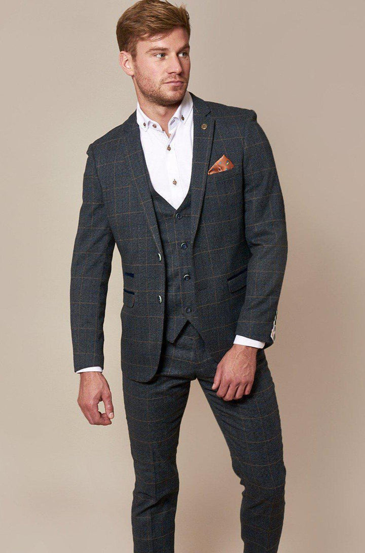 Scott Blue Check Three Piece Suit