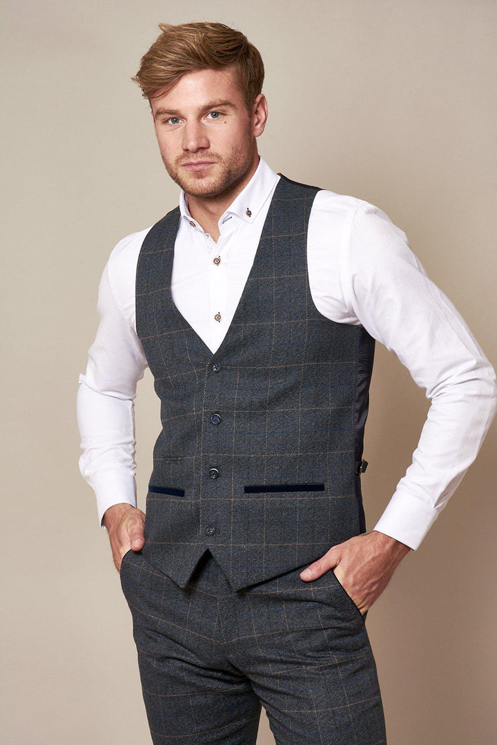 Scott Blue Check Three Piece Suit