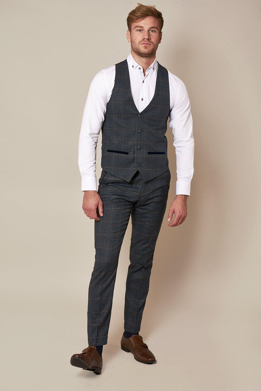 Scott Blue Check Three Piece Suit