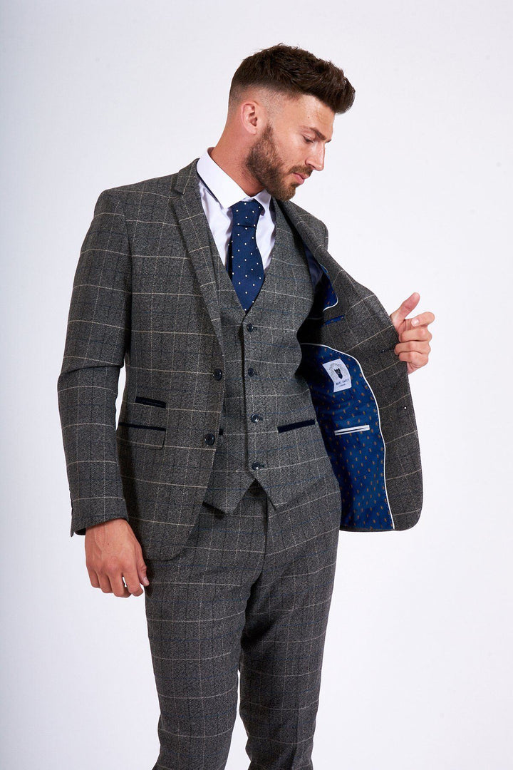 Scott Grey Check Three Piece Suit