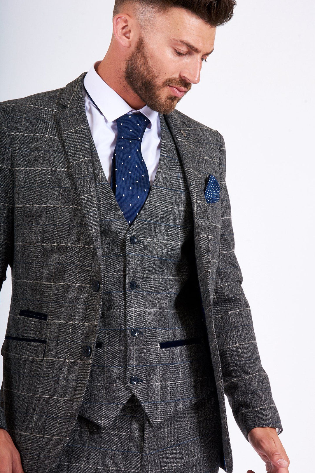 Scott Grey Check Three Piece Suit
