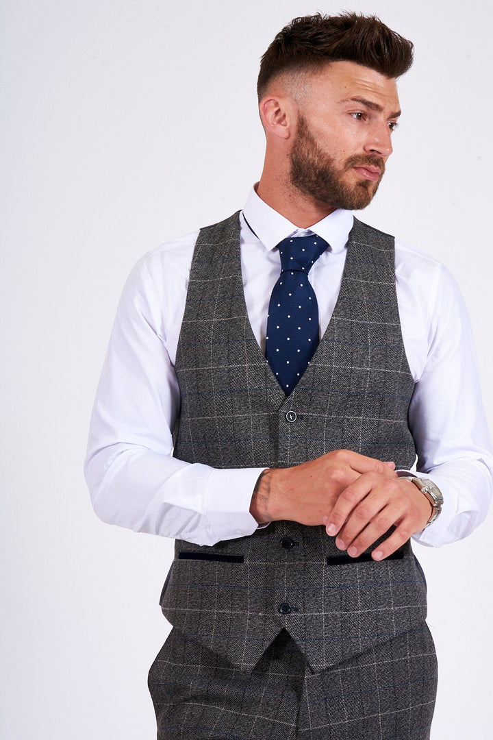 Scott Grey Check Three Piece Suit