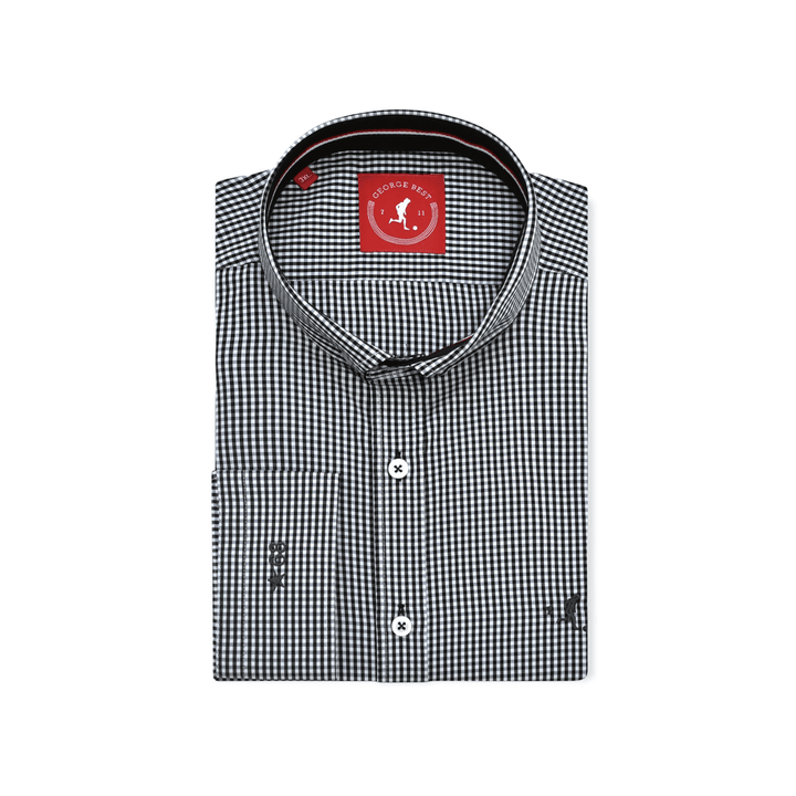 Black Gingham Check Shirt With Button Down Collar