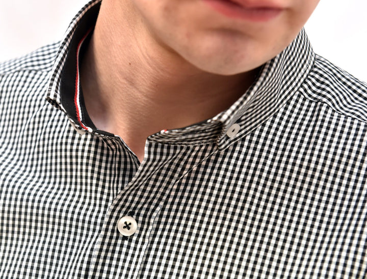 Black Gingham Check Shirt With Button Down Collar