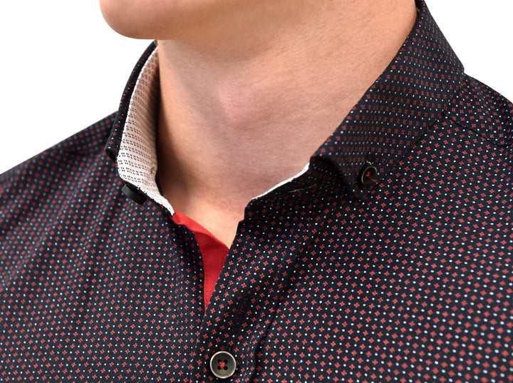 Navy Print Shirt With Button Down Collar