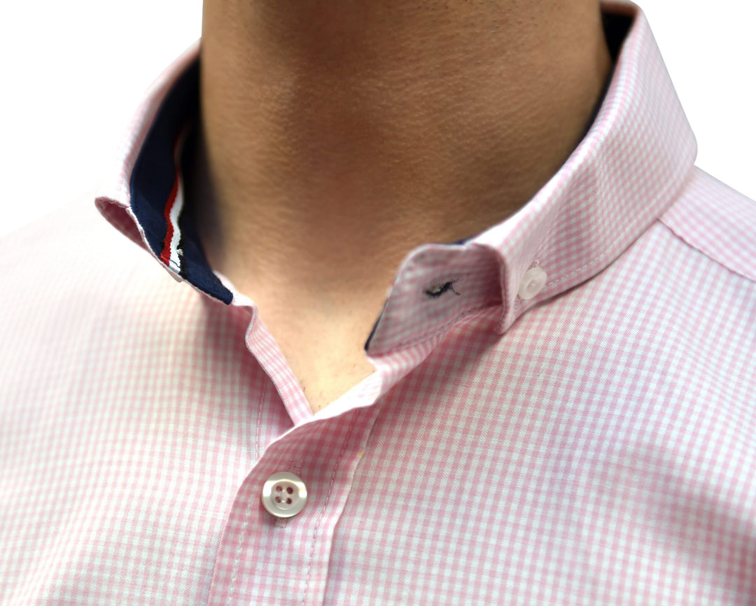 Pink Gingham Check Shirt With Button Down Collar