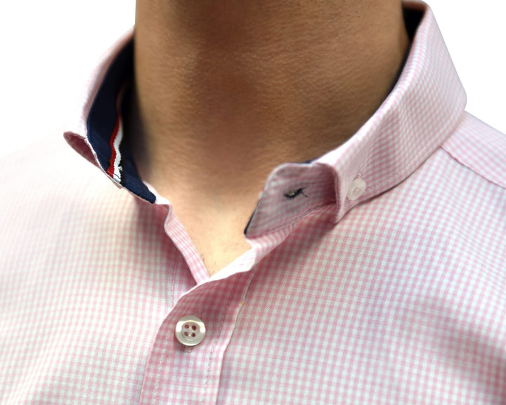 Pink Gingham Check Shirt With Button Down Collar