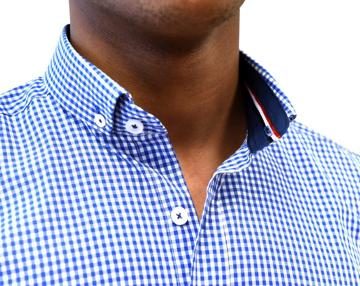 Royal Blue Gingham Check Shirt With Button Down Collar