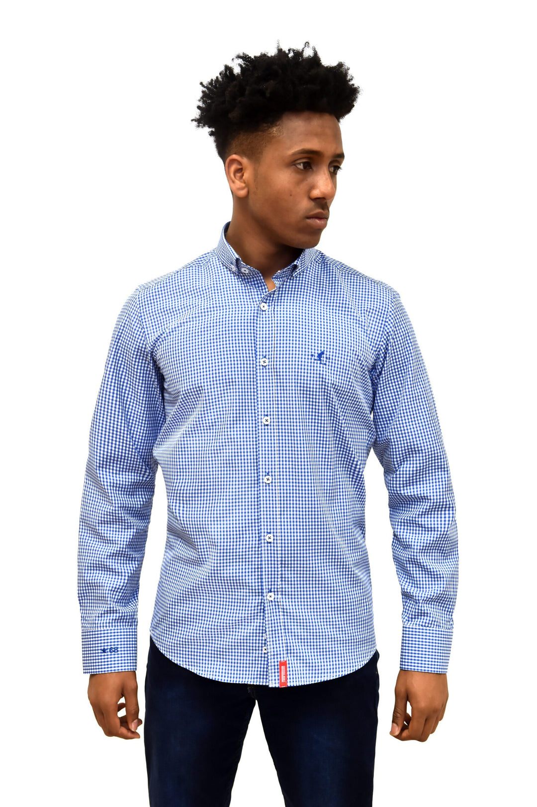 Royal Blue Gingham Check Shirt With Button Down Collar