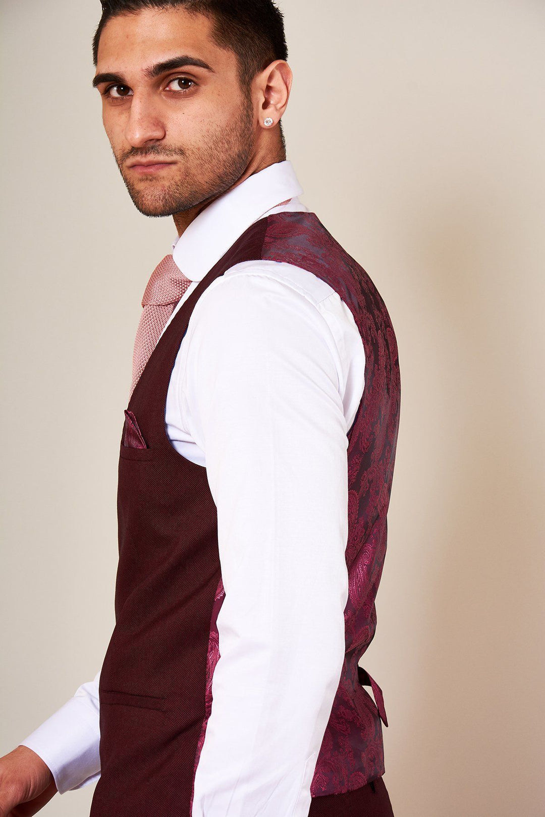 Danny Wine Three Piece Suit With Single Breasted Waistcoat