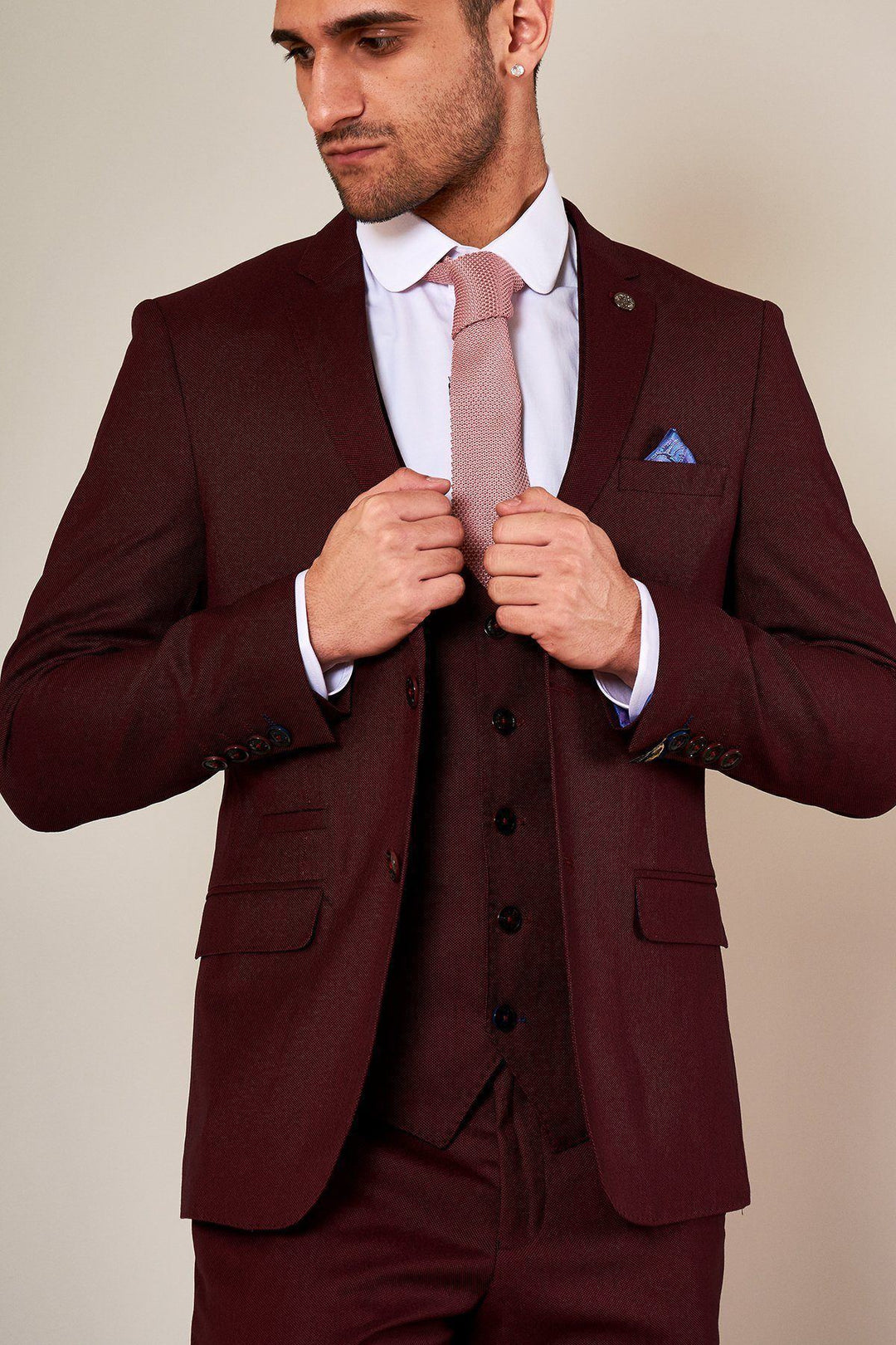Danny Wine Three Piece Suit With Single Breasted Waistcoat