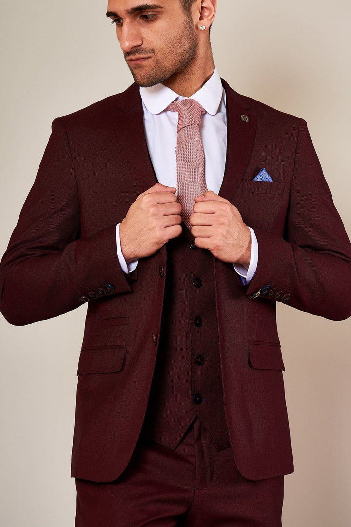 Danny Wine Three Piece Suit With Single Breasted Waistcoat