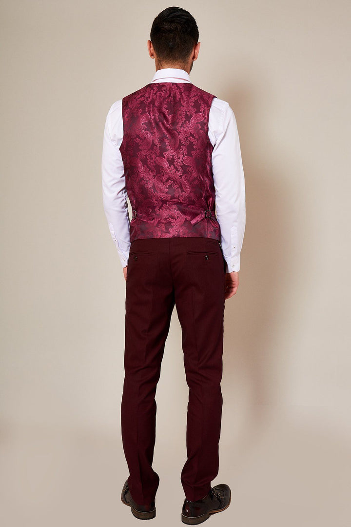 Danny Wine Three Piece Suit With Single Breasted Waistcoat