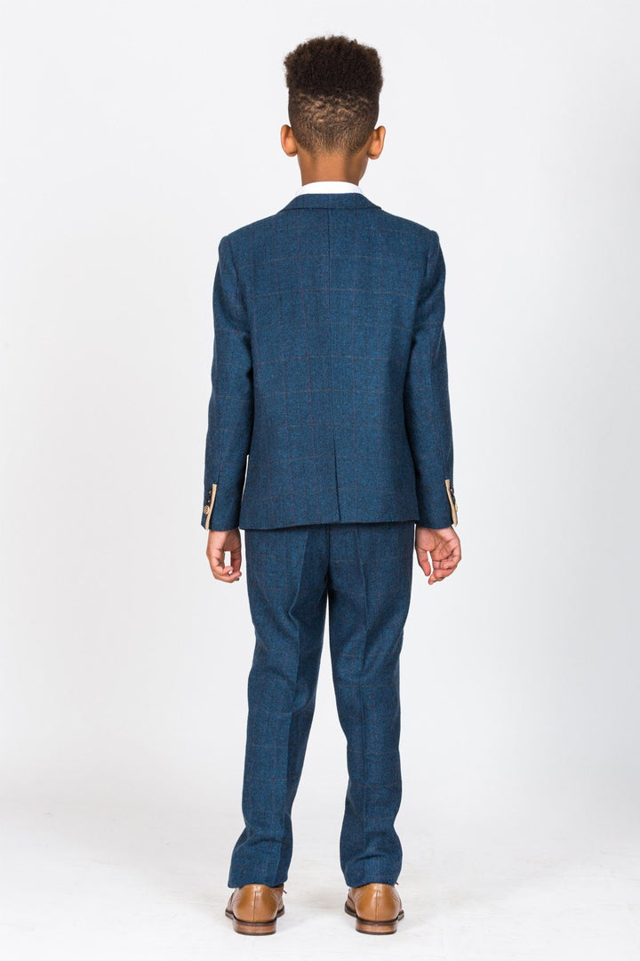 Dion Children's Blue Tweed Herringbone Check Three Piece Suit