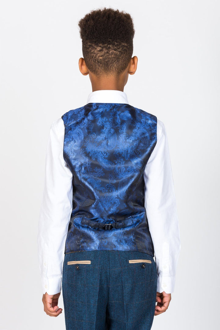 Dion Children's Blue Tweed Herringbone Check Three Piece Suit