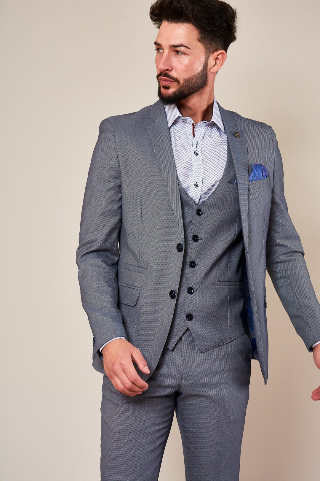 Danny Blue Grey Three Piece Suit With Single Breasted Waistcoat