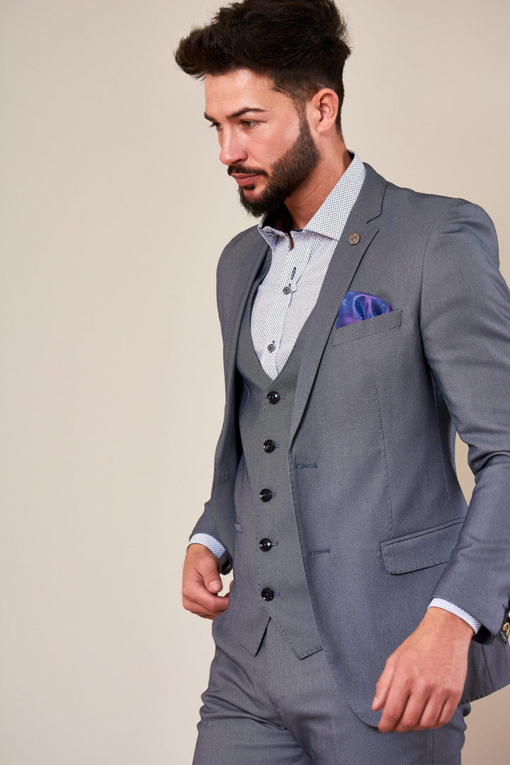 Danny Blue Grey Three Piece Suit With Single Breasted Waistcoat