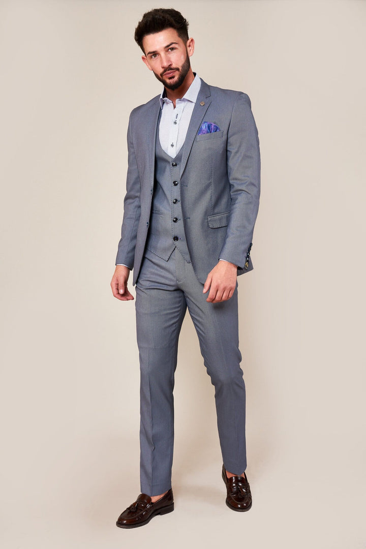 Danny Blue Grey Three Piece Suit With Single Breasted Waistcoat