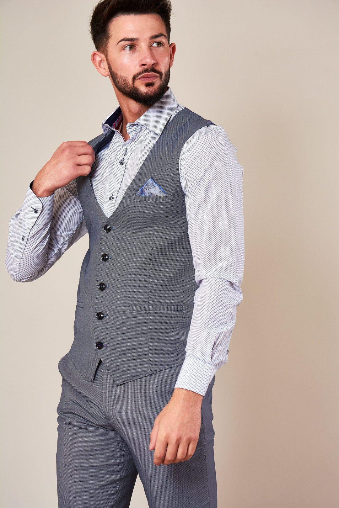 Danny Blue Grey Three Piece Suit With Single Breasted Waistcoat