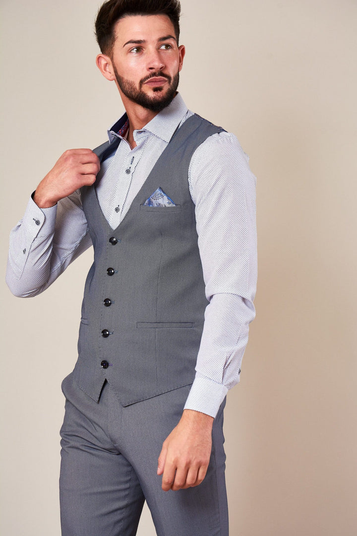 Danny Blue Grey Three Piece Suit With Single Breasted Waistcoat