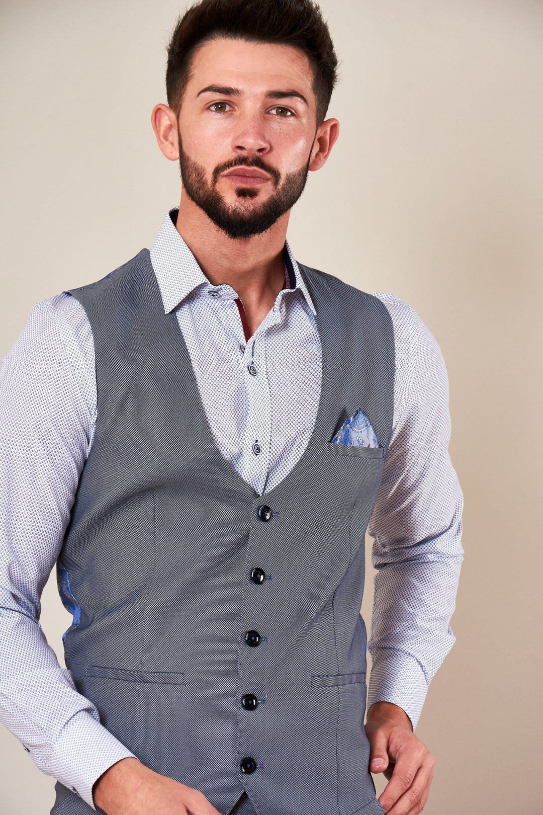 Danny Blue Grey Three Piece Suit With Single Breasted Waistcoat