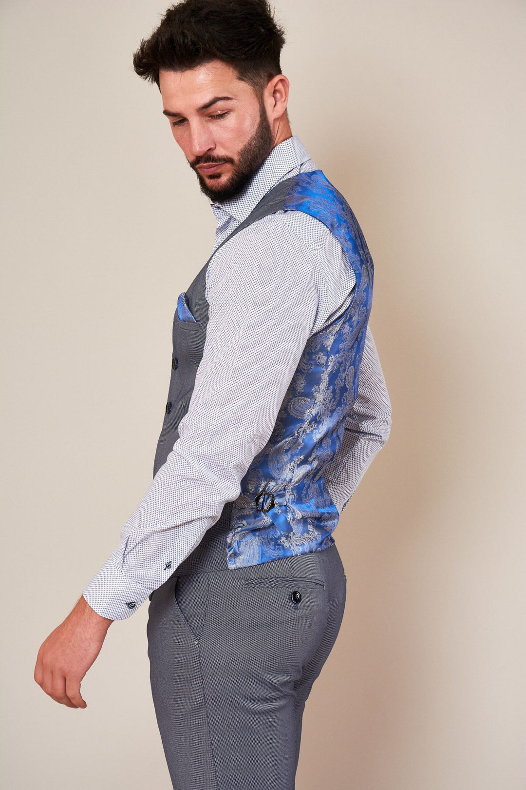 Danny Blue Grey Three Piece Suit With Single Breasted Waistcoat