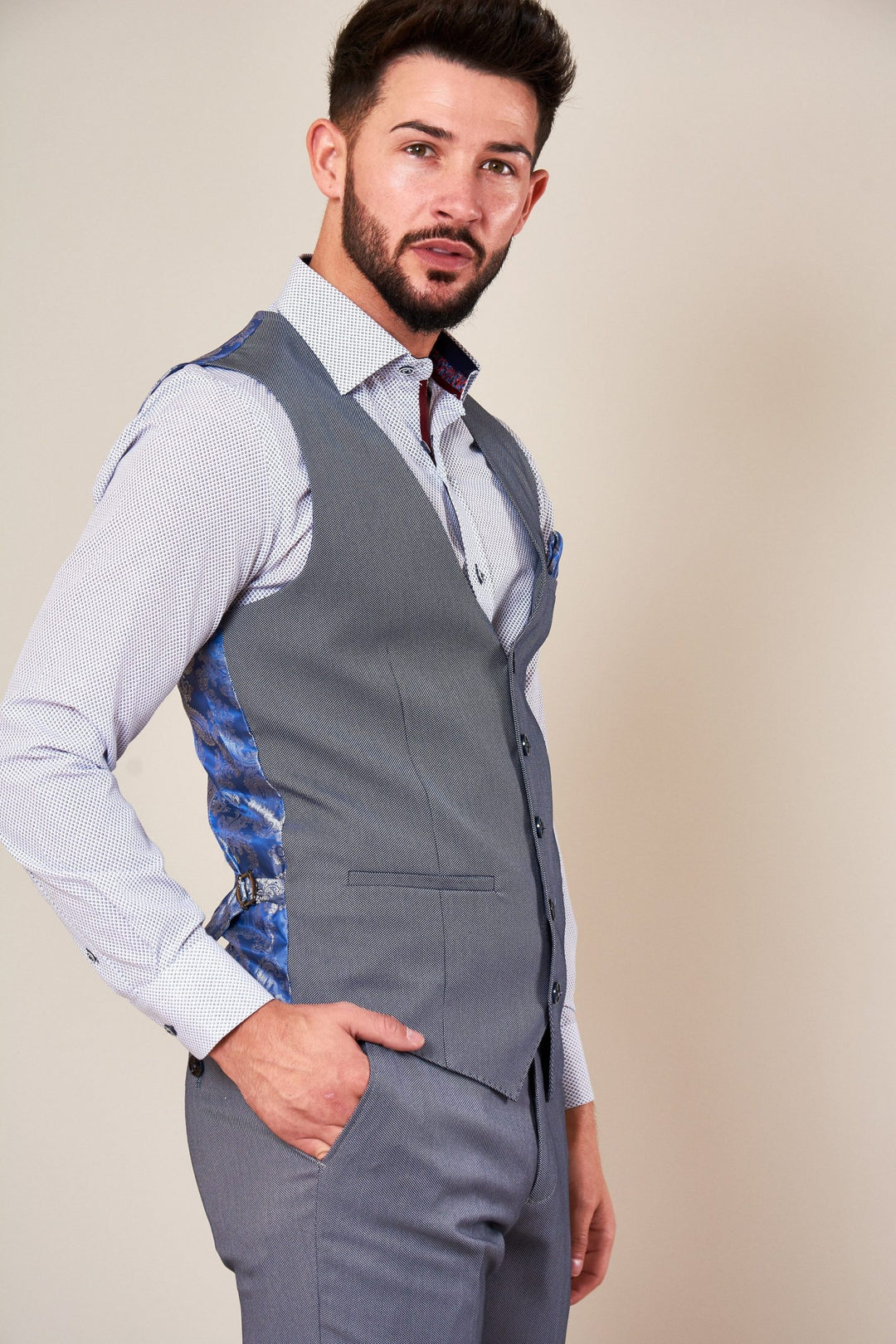 Danny Blue Grey Three Piece Suit With Single Breasted Waistcoat
