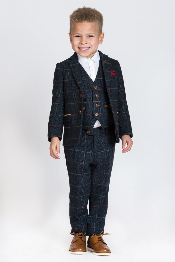Eton Children's Navy Check Print Tweed Three Piece Suit